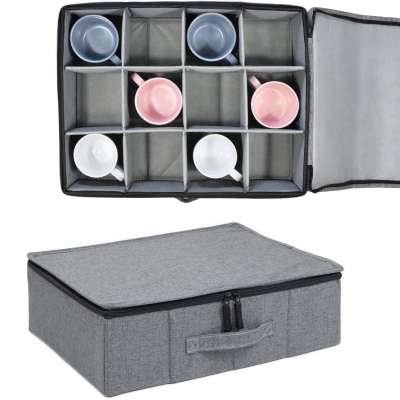 Fully-Padded Inside with Sturdy Construction  Holds 12 Coffee Mugs and Tea Cups Storage Box