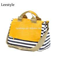 Durable Striped Canvas Wild Bag Messenger Bag With Leather Fashion New Messenger Bag