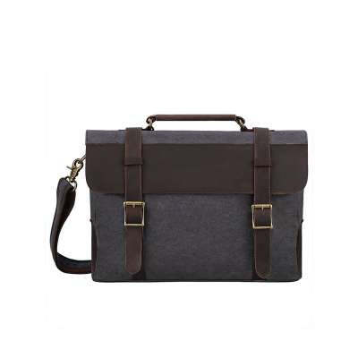 Canvas Leather Messenger Bag Mens Traveling Briefcase Shoulder Laptop Bag