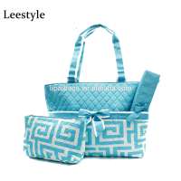 Quilted Geometric Cotton Diaper Bag Baby Bag Set With Changing Mat Quilted Tote Diaper Bag