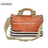 Simple Design Striped Canvas Wild Bag With Leather Flap Fashion Tote Sling Bag