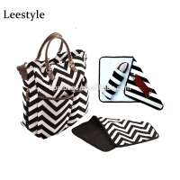 Black and White Chevron Fabric Canvas Diaper Baby Bag For Mother Diaper Bag with Bottle Warmer